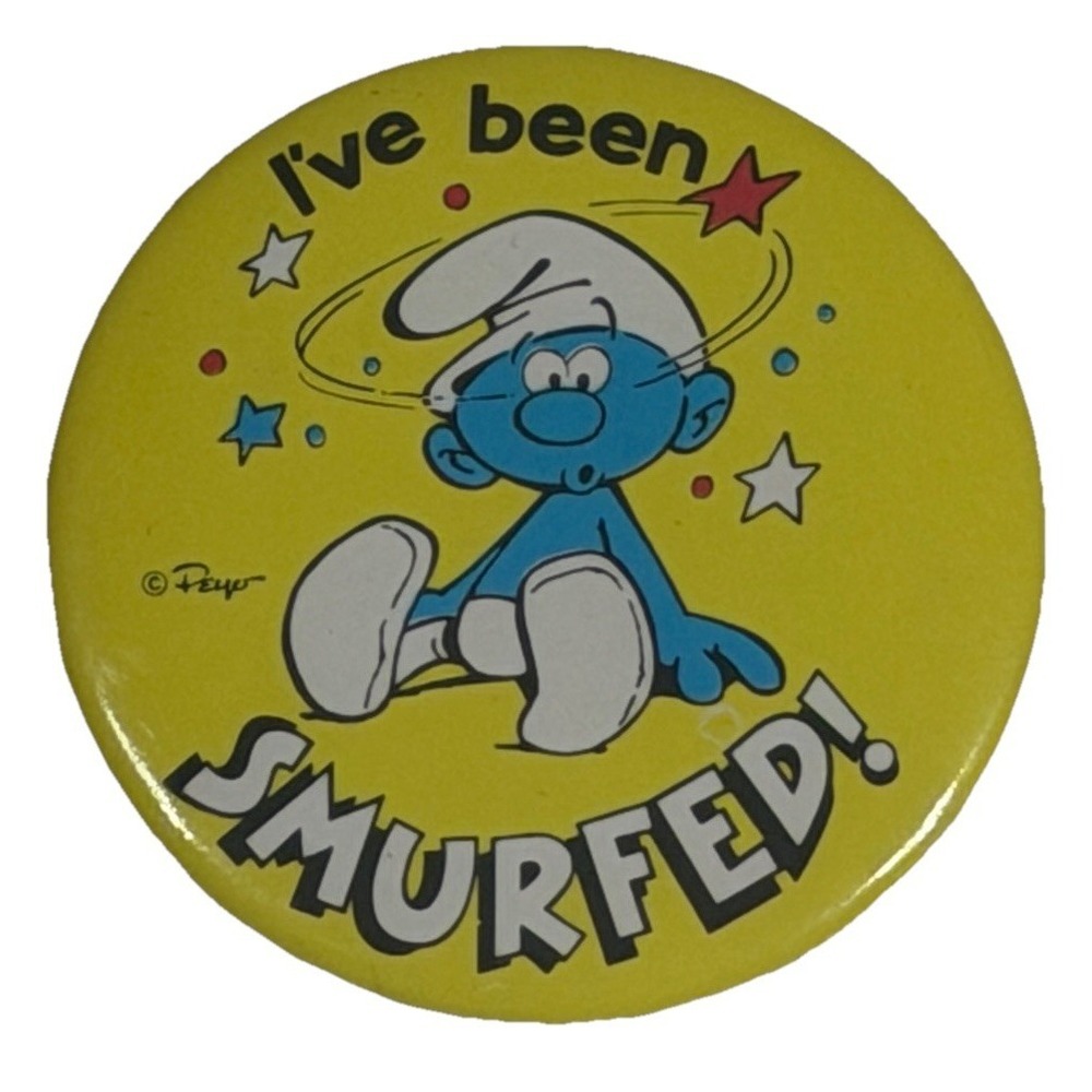 3 Vintage Smurfs Buttons Pin Back Lot 1980 80's retro pins Smurf - Picture 3 of 6